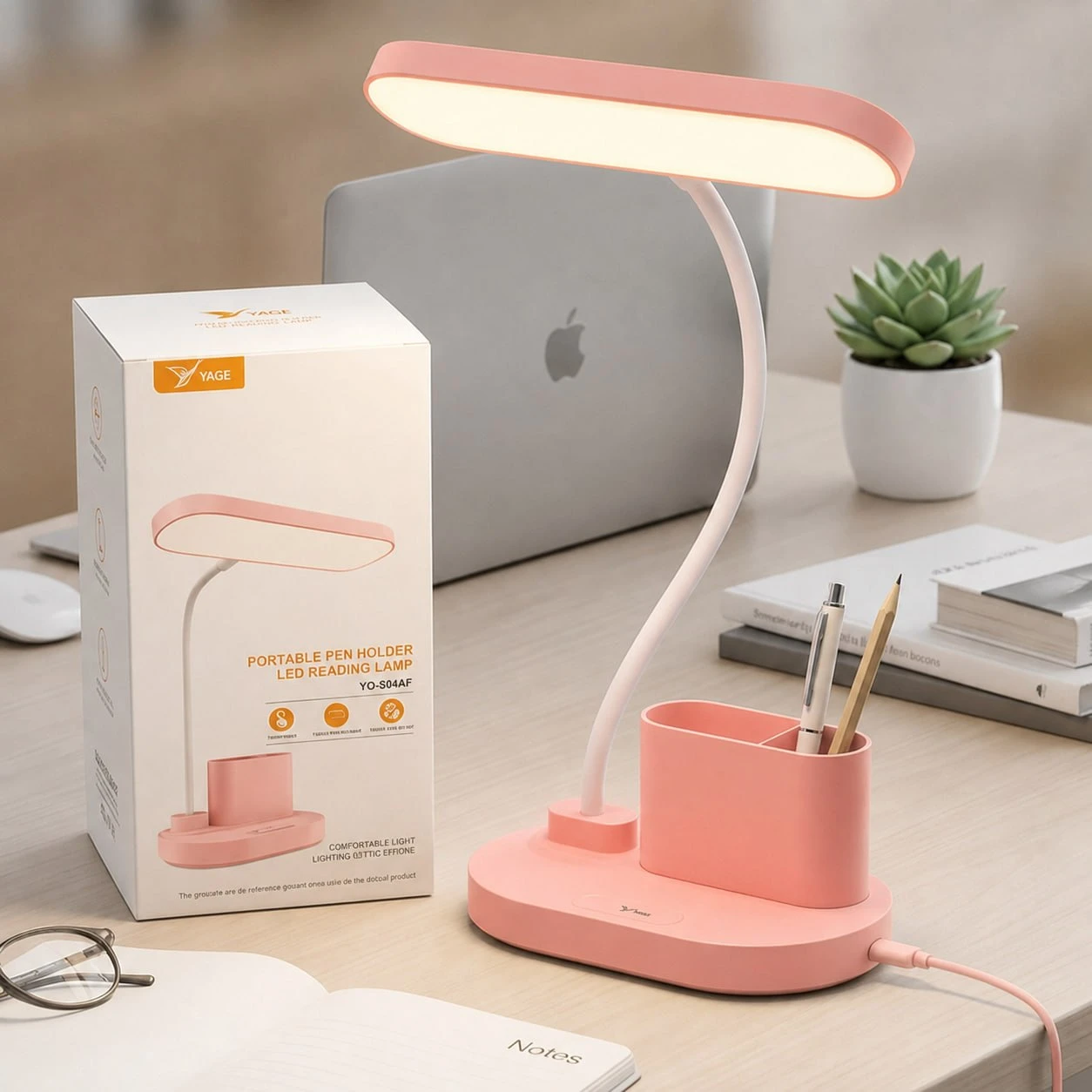 YAGE YG-8044F Portable Pen Holder LED Reading Lamp | Rechargeable Touch Control Study Desk Lamp with 1500mAh Battery